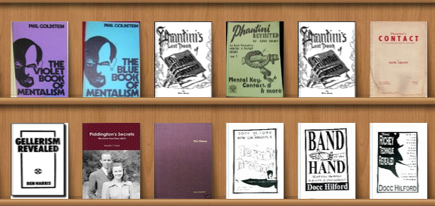 The bookshelf of books on mentalism of Marco Pusterla